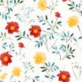 Minimalist Floral Pattern In Yellow And Red On Solid White Background