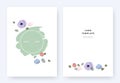Minimalist floral wedding invitation card template design, anemone, orchid, Tropaeolum and leaves with green badge on white