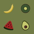 Fruitsbanana watermelon avocado kiwi set