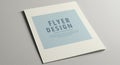 A minimalist flyer design placed on a smooth, light gray surface. The flyer features a Royalty Free Stock Photo
