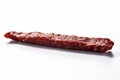 Minimalist Food: Single Strip of Dried Beef on White Background