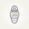 minimalist the forest cabin badge line art icon logo template vector illustration design. simple modern nature lovers, outdoor Royalty Free Stock Photo