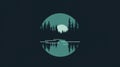 Minimalist Circle Nature Landscape, Pine Forest Silhouette Reflection in Water, Moonrise Royalty Free Stock Photo