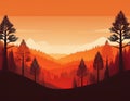 Minimalist Forest Silhouette Varying Orange and Red Shades for Depth and Distance