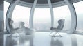 minimalist Futuristic white room with chairs and big window Royalty Free Stock Photo