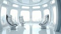 minimalist Futuristic white room with chairs and big window Royalty Free Stock Photo