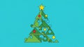 Minimalist geometric Christmas tree with green shapes and subtle red ornaments Royalty Free Stock Photo