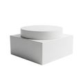 Minimalist geometric display platform with a cylindrical shape atop a rectangular base isolated on white background Royalty Free Stock Photo