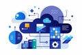 Minimalist geometric illustration of cloud computing with data storage and communication elements showcasing technological Royalty Free Stock Photo