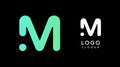 Minimalist geometric letter M, bold rounded icon style, futuristic cyber logotype for digital tech branding, EDM event