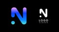 Minimalist geometric letter N, bold rounded icon style, futuristic cyber logotype for digital tech branding, EDM event