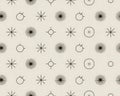 Minimalist Geometric Pattern With Starbursts Circles and Lines On A Light Beige Background Keywords: pattern, geometric, Royalty Free Stock Photo