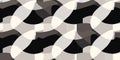 A minimalist geometric pattern featuring interlocking shapes in shades of black, white, and gray. Royalty Free Stock Photo