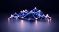 Minimalist geometric representation of interconnected triangular nodes glowing on a dark surface, symbolizing digital networks,