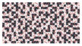 Minimalist geometric seamless pattern featuring simple random shapes in black and red.