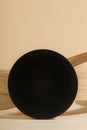 Minimalist geometry shape wooden scene. Abstract minimal empty stage with wooden circle. Mockups display for product presentation.