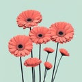 Minimalist Gerbera Line Art Poster With Coral Background