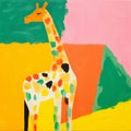 Minimalist Giraffe Painting In Bright Colors - Nursery Room Art