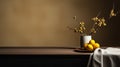 Minimalist Glass Vase With Lemons On Wooden Plate - Japanese Inspired