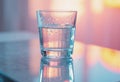 Minimalist glass of water on a mirrored surface with beautiful refracted light Royalty Free Stock Photo