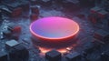Minimalist glowing wafer on a dark background with neon edges, symbolizing advanced microelectronics, cutting edge materials sc