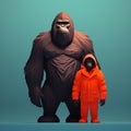 Minimalist Gorilla Man And 3d Gorilla: Moody Adventure Themed Portraits Royalty Free Stock Photo