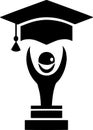 Minimalist Graduation Logo Featuring Cap Trophy And Celebration Figure. Royalty Free Stock Photo