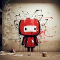 Minimalist Graffiti Art Featuring A Red Blob Character