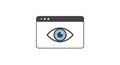 A minimalist graphic depicting a web browser window with an eyeball icon in the