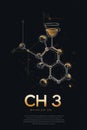 Minimalist graphic design of a caffeine molecule with coffee cup elements on a dark background Royalty Free Stock Photo
