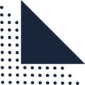 Minimalist graphic design featuring a large dark blue triangle partially obscuring a white background with evenly spaced
