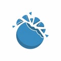 Blue Exploding Circle Icon, Shattered Sphere Graphic, Breaking Apart Abstract Concept Royalty Free Stock Photo