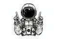 A minimalist graphic design of a male astronaut in spacesuits, depicted in a single continuous line, exploring outer