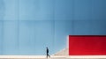 Rejected Clearance: Abstract Minimalism Image Of A Man Walking Down A Red Wall