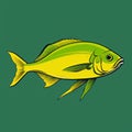 Minimalist Graphic Drawing Of A Striped And Spotted Yellow Mahi-mahi