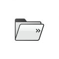 A minimalist graphic of an open file folder icon on a white background. The folder is