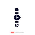 A minimalist graphic representation of a wristwatch, emphasizing its round face and strap design, suitable for use in digital or
