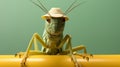 Minimalist Grasshopper: A Hat-wearing Invention In Wes Anderson Style