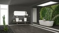 Minimalist gray bathroom with vertical and succulent garden, woo