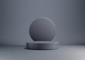 minimalist gray cylindrical podium with circular backdrop, modern product display mockup for showcase