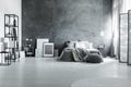 Minimalist and gray loft bedroom Royalty Free Stock Photo