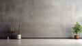 Minimalist Gray Wall And Table With Plant: Accessorizing An Empty Room Royalty Free Stock Photo