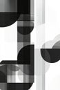 A minimalist grayscale pattern of overlapping circles and rectangles, creating an elegant and modern