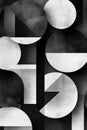 A minimalist grayscale pattern of overlapping circles and rectangles, creating an elegant and modern