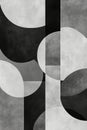 A minimalist grayscale pattern of overlapping circles and rectangles, creating an elegant and modern