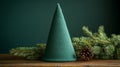 A minimalist green felt Christmas tree with pine branches and cone Royalty Free Stock Photo