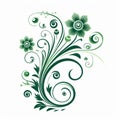 Minimalist Green Floral Swirl Design On White Background