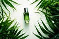 Minimalist Green Perfume Bottle with Natural Backdrop generative ai Royalty Free Stock Photo