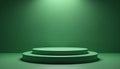 Minimalist green podium for product presentation background. Round geometric stage on green wall. Empty platform, studio setup, Royalty Free Stock Photo