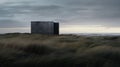 Minimalist Grey Structure On Stormy Beach: Moody Landscape Photography